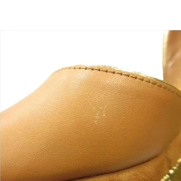- Authentic Louis Vuitton Tan Leather Metallic Wedge Sandals Size 38 - Picture 13 of 16